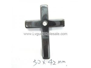 Hematite Cross Pendant  30x42mm Rhinestone